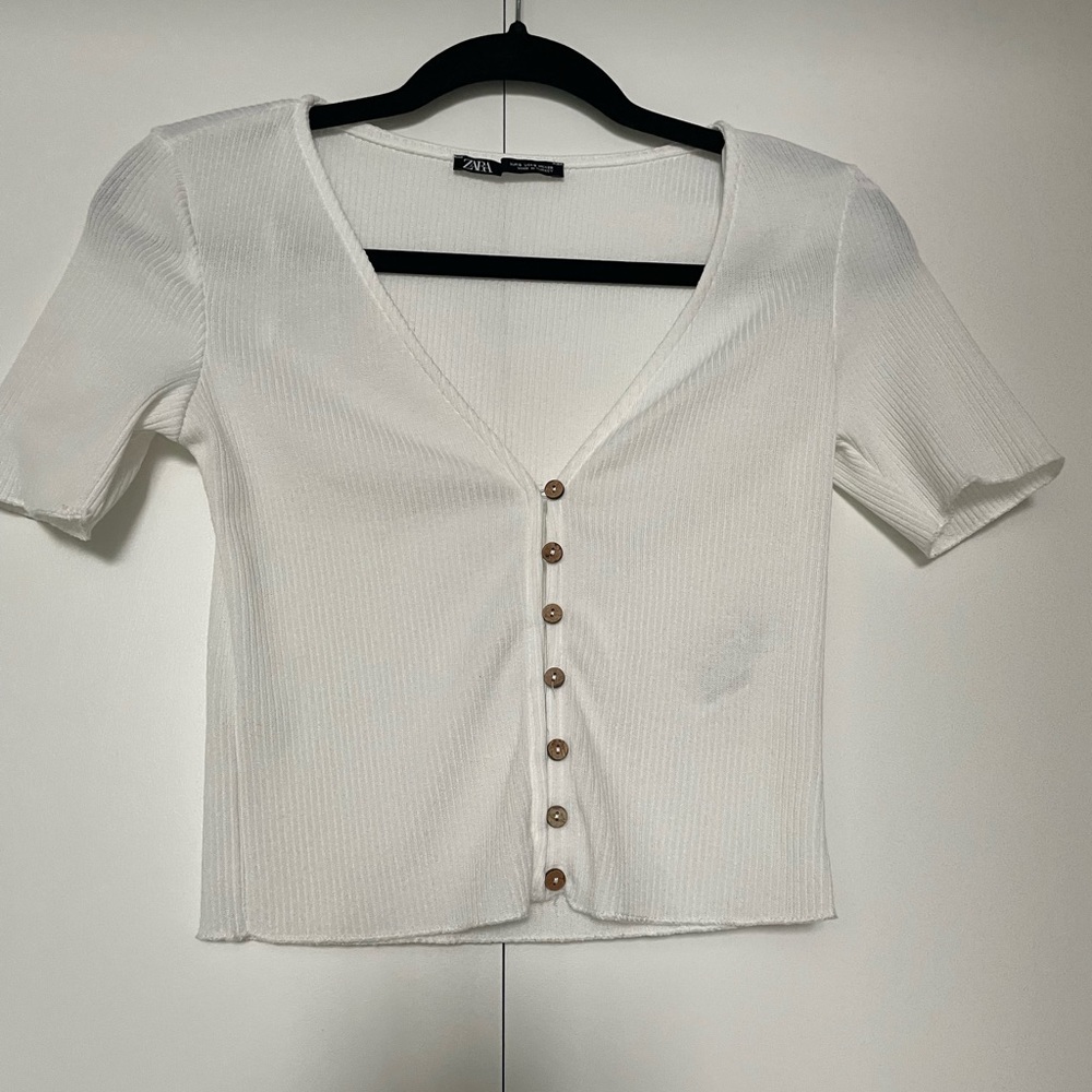 Zara White V Neck Button down crop top